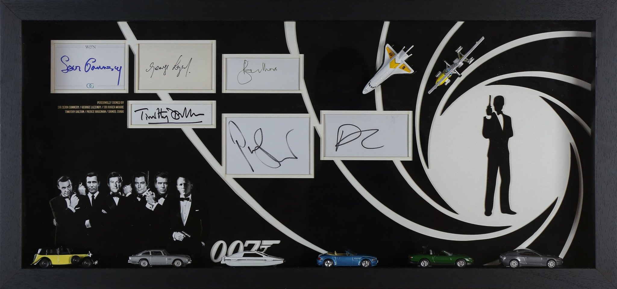 007 Signed White card Display With Framed Cars - Memorabilia Framers Shop